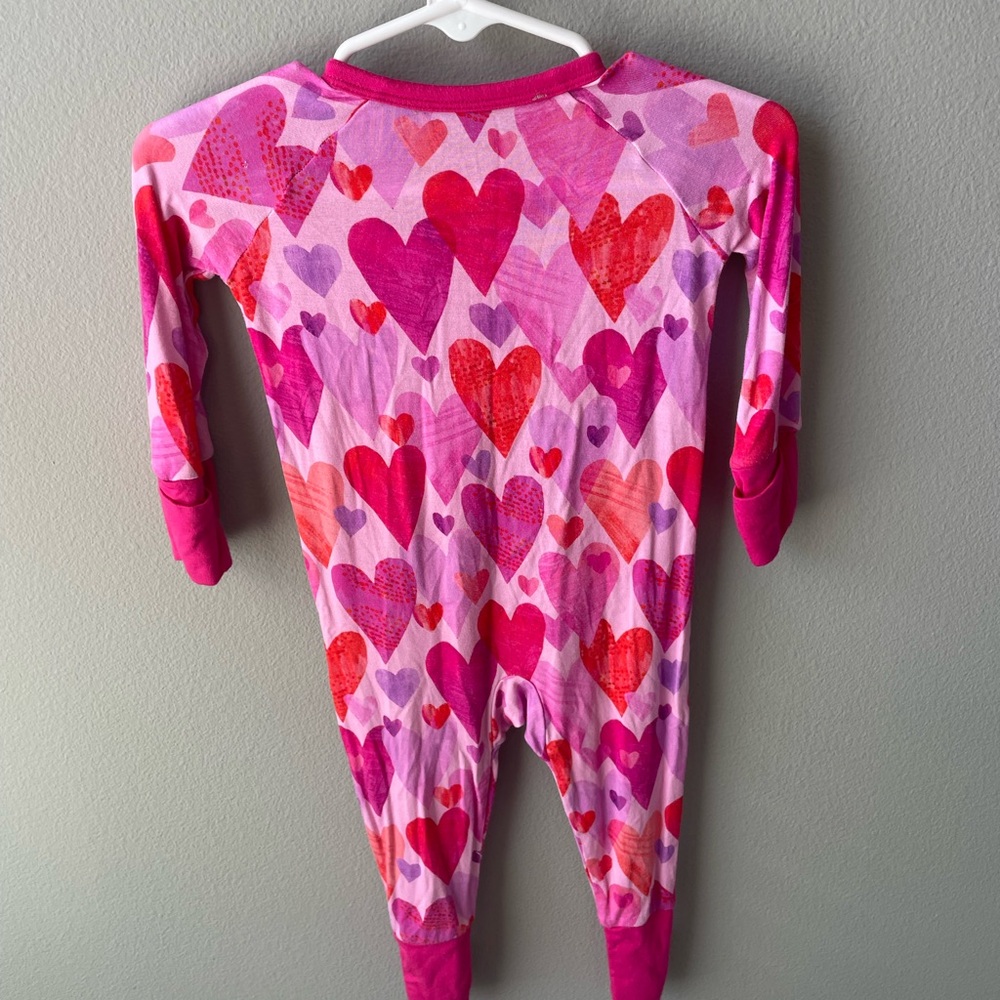 Little Sleepies Pink Watercolor Hearts Bamboo Zippy with Convertible Cuffs - Picture 6 of 8